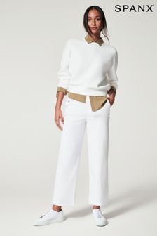Spanx Stretch Twill Cropped Wide Leg White Trousers