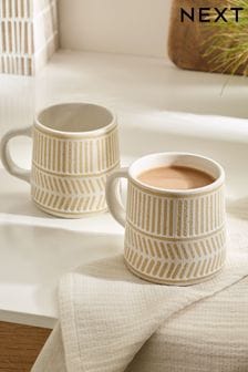 Set of 2 Natural Chevron Patterned Mugs (N35355) | TRY 394
