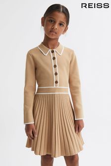 Reiss Camel Mia Senior Knitted Polo Skater Dress (N35375) | $185