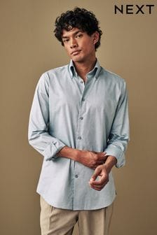 グリーン オックスフォード - Single Cuff Textured Cotton Shirt (N35543) | ￥6,140
