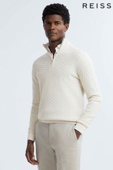 Bel oblak - Reiss pleten pulover s širokim ovratnikom iz kašmirja s polovično zadrgo Richmond Atelier (N35566) | €283