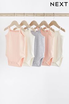 Light Pink Baby 5 Pack Strappy Vest Bodysuits (N35575) | CA$32 - CA$37