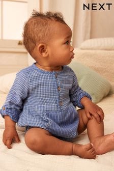 כחול  - רומפר ארוג לתינוק עם שרוולים ארוקים (0 חודשים עד גיל 2) (N35632) | ‏50 ‏₪ - ‏59 ‏₪