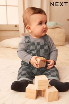 Monochrome Check Baby Denim Dungarees And Bodysuit Set (0mths-2yrs) (N35635) | ₪ 75 - ₪ 84