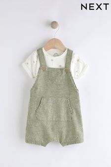 Zelena s črtami - Komplet tkanih hlač z naramnicami in bodija za dojenčke (0 mesecev–2 let) (N35652) | €22 - €25