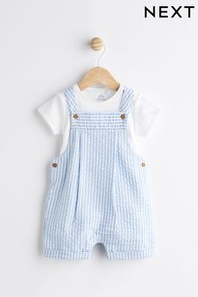 Blue/White Stripe Baby Woven Dungarees and Bodysuit Set (0mths-2yrs) (N35654) | kr320 - kr360