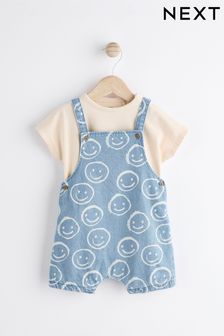 Denim Happy Face Baby Dungarees and Bodysuit Set (0mths-2yrs) (N35667) | $27 - $30