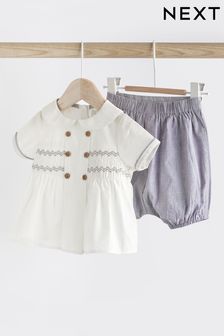 Grey/White Baby Woven Smart Top and Shorts Set (0mths-2yrs) (N35704) | SGD 34 - SGD 37