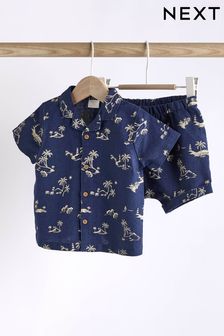 Blue Palm Print Top And Shorts Set (0mths-2yrs) (N35707) | AED77 - AED87