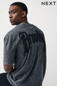 Charcoal Grey Brooklyn Back Print T-Shirt (N35880) | kr243