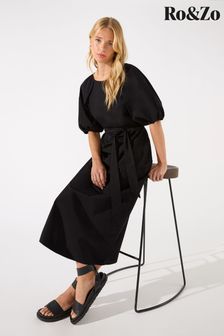 Ro&zo Cotton Puff Sleeve Midi Black Dress (N35902) | €58