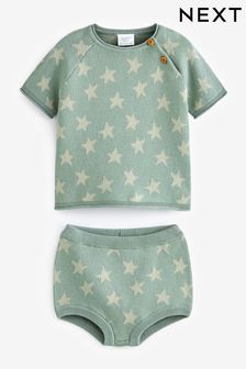 Sage Green Knitted Baby Top and Bloomer Short Set (0mths-2yrs) (N35933) | 79 QAR - 89 QAR