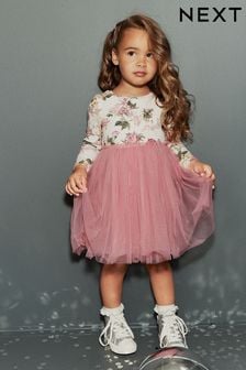 Roza - Tutu obleka z dolgimi rokavi in potiskom (3 mesecev–7 let) (N35934) | €16 - €18