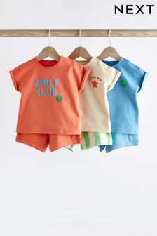 Blue/Orange Baby T-Shirts And Shorts 3 Pack (N35960) | 129 QAR - 139 QAR