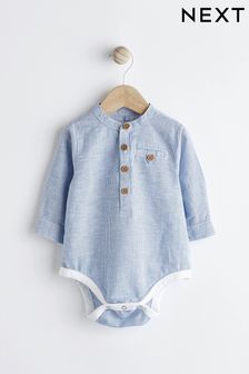 Blue Stripe Grandad Shirt Baby Bodysuit (N35964) | 49 QAR - 54 QAR