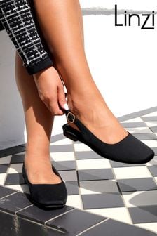 Linzi Black Lidia Flat Shoes Square Toe With Open Back (N36001) | €47