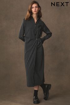 Black/White Stripe Asymmetric Pinstripe Shirt Dress (N36006) | 134 €