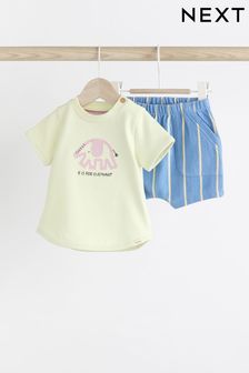 Elefante verde - Conjunto de 2 piezas con camiseta y pantalones cortos para bebé (N36014) | 14 € - 17 €