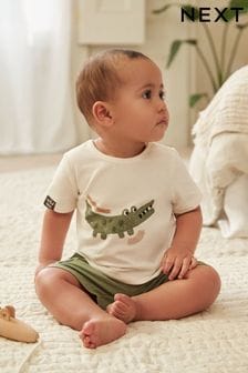 Cocodrilo verde salvia - Conjunto de 2 piezas con camiseta y pantalones cortos para bebé (N36020) | 17 € - 19 €