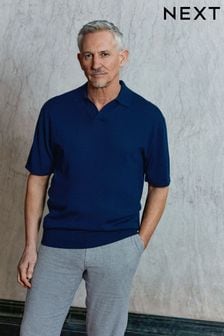 Темно-синий - Knitted Premium Merino Wool Regular Fit Trophy Polo Shirt (N36211) | €41
