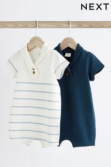 Blue Stripe Collar Jersey Rompers 2 Pack (N36216) | OMR7 - OMR8