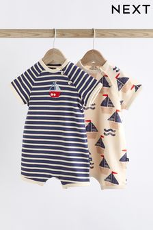 藍色/紅色船 - 平織嬰兒連身褲2件裝 (N36219) | HK$105 - HK$140
