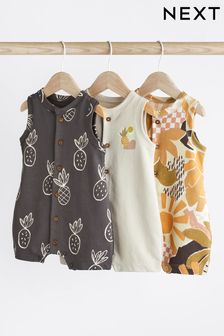 Monochrome Palm Baby Jersey Vest Rompers 3 Pack (N36223) | 84 QAR - 104 QAR