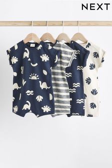 Navy Dinosaur Baby Jersey Rompers 4 Pack (N36236) | SGD 36 - SGD 43