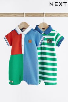 Bright Colourblock Collar Jersey Rompers 2 Pack (N36244) | €23 - €26