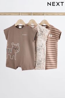 Brown Tiger Baby Jersey Rompers 3 Pack (N36257) | SGD 32 - SGD 43