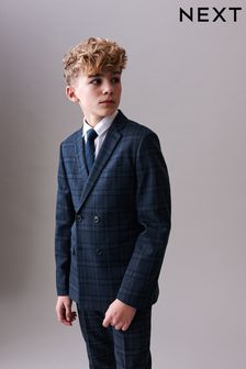 Blue/Navy Check Double Breasted Jacket (3-16yrs) (N36278) | SGD 82 - SGD 105