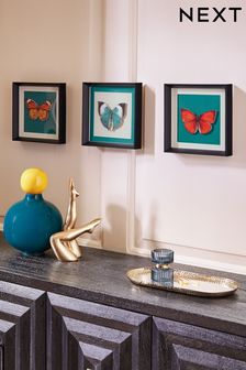 Set of 3 Teal Blue 3D Butterflies Framed Wall Art (N36279) | 180 zł