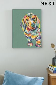 Décoration murale multicolore sur toile de chien à saucisse