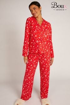 Boux Avenue Red Cosy Supersoft Fleece Christmas Print Pyjamas (N36317) | €28