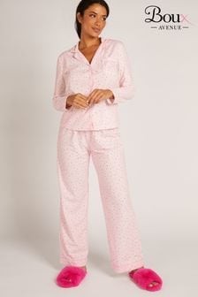 Pijamale boux Avenue Roz confortabile din fleece cu Dungă inimă (N36321) | 209 LEI