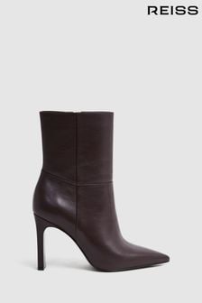 Reiss Burgundy Vanessa Leather Heeled Ankle Boots (N36439) | €140