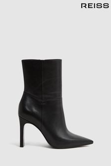 Reiss Black Vanessa Leather Heeled Ankle Boots (N36440) | 1,821 SAR