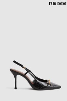 Reiss Black Dulcie Leather Slingback Heels (N36449) | SGD 491