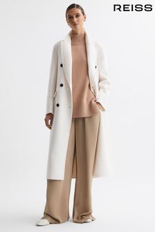 Reiss Cream Arla Petite Relaxed Wool Blend Blindseam Belted Coat (N36483) | OMR276