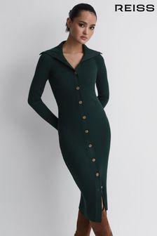 Reiss Green Maria Button Through Bodycon Midi Dress (N36487) | 288 €