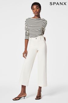 SPANX Cropped Raw Hem Wide Leg White Jeans (N36494) | AED854