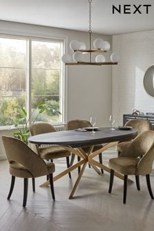 Black with Gold Bronx Oak Effect Round 6 to 8 Seater Extending Dining Table (N36504) | €750