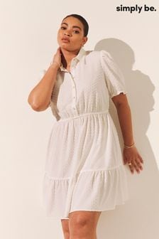 Simply Be Cotton Dobby Spot Shirt White Dress (N36517) | €21.50