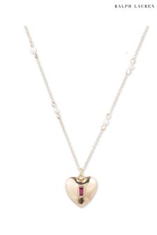 Lauren Ralph Lauren 16" Heart Pendant Necklace In Gold With Pink Stone Detailing (N36587) | 92 €