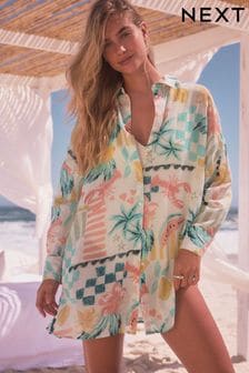 Aqua/White/Pink Beach Shirt Cover-Up (N36729) | $66