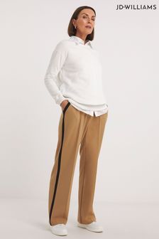 Brązowe spodnie JD Williams z krepy z szerokimi nogawkami i paskami po bokach (N36732) | 190 zł