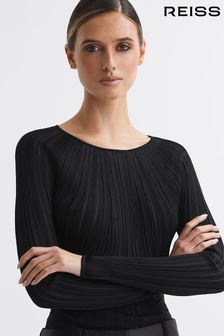 Reiss Black Lenni Sheer Knitted Long Sleeve Top (N36924) | OMR111