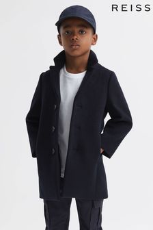 Reiss Navy Gable Junior Single Breasted Epsom Overcoat (N36935) | €142