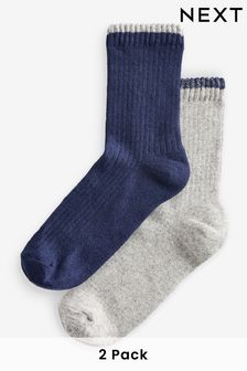 Navy Blue/Grey Touch of Cashmere Ankle Socks 2 Pack (N37013) | 31 QAR