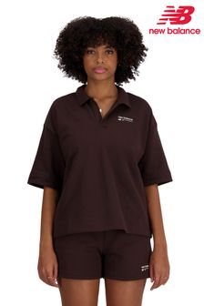 New Balance Brown Linear Heritage French Terry Polo Shirt (N37078) | €55